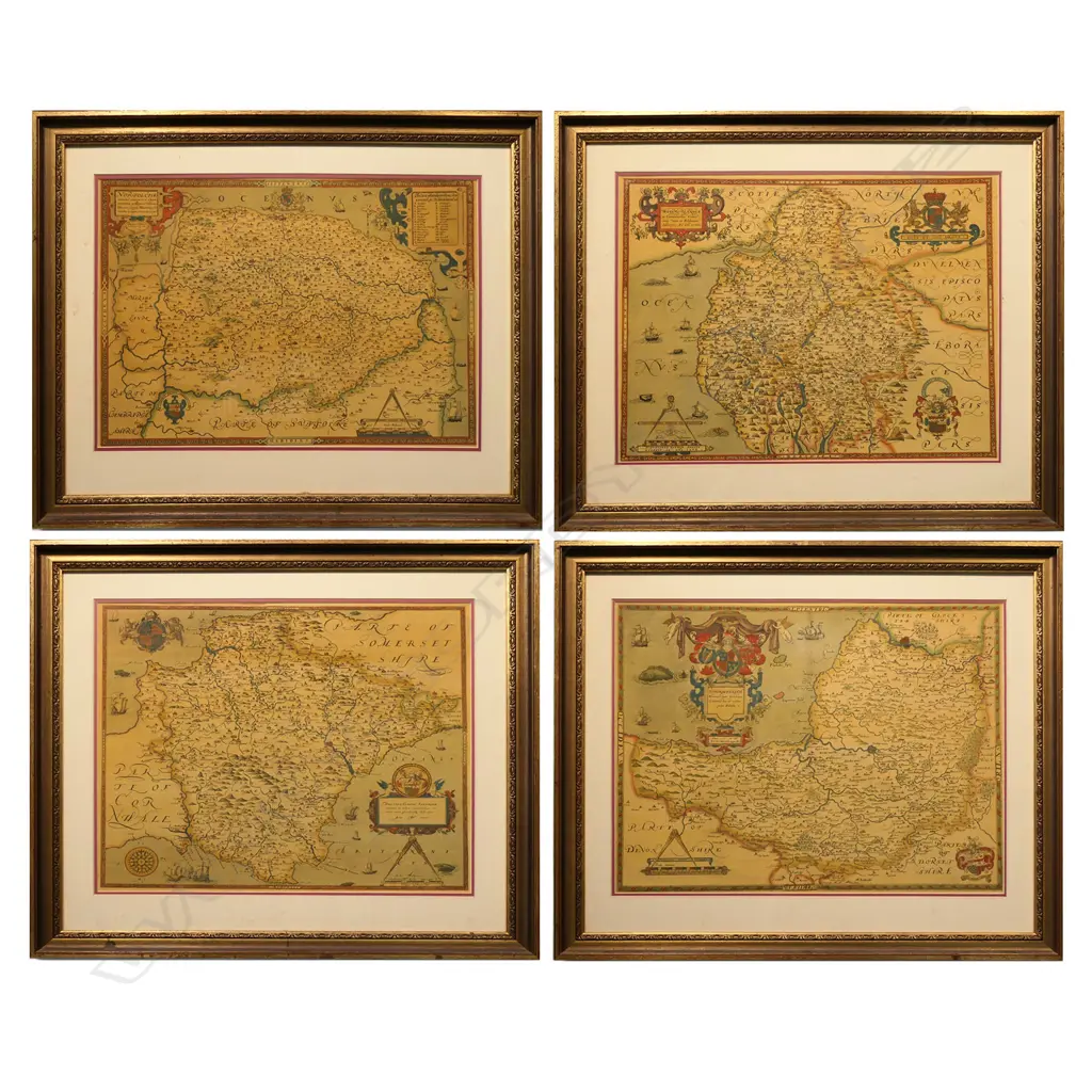 A set of four reprinted Christopher Saxton surveyed English county maps published by John Speed in the 17thC, Image 1++