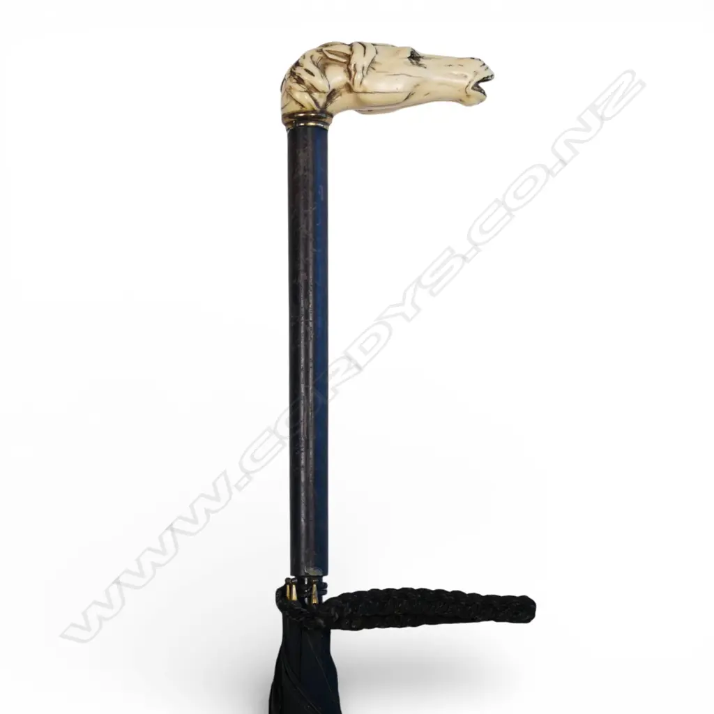 A c1900 carved ivory horse head handle parasol/umbrella, Image 1++