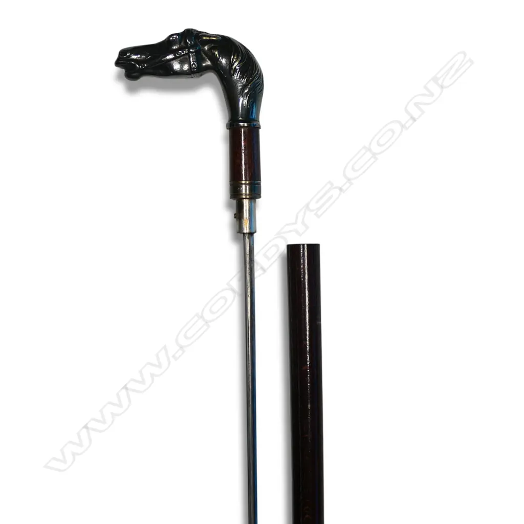 A quality silver plate horses head handled sword stick, Image 1++