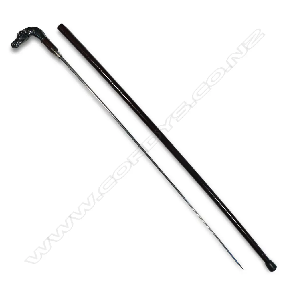 A quality silver plate horses head handled sword stick, Image 1++