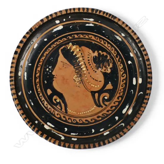 An Ancient Greek (reputedly) pottery Apulian red-figure plate,