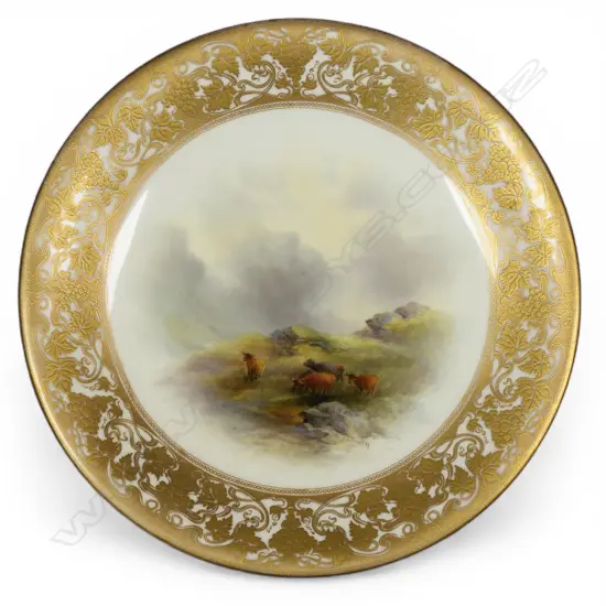 A Royal Worcester Stinton highland cattle plate,