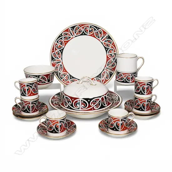 A Royal Doulton 'Māori Art' demi tasse sixteen-piece coffee set,