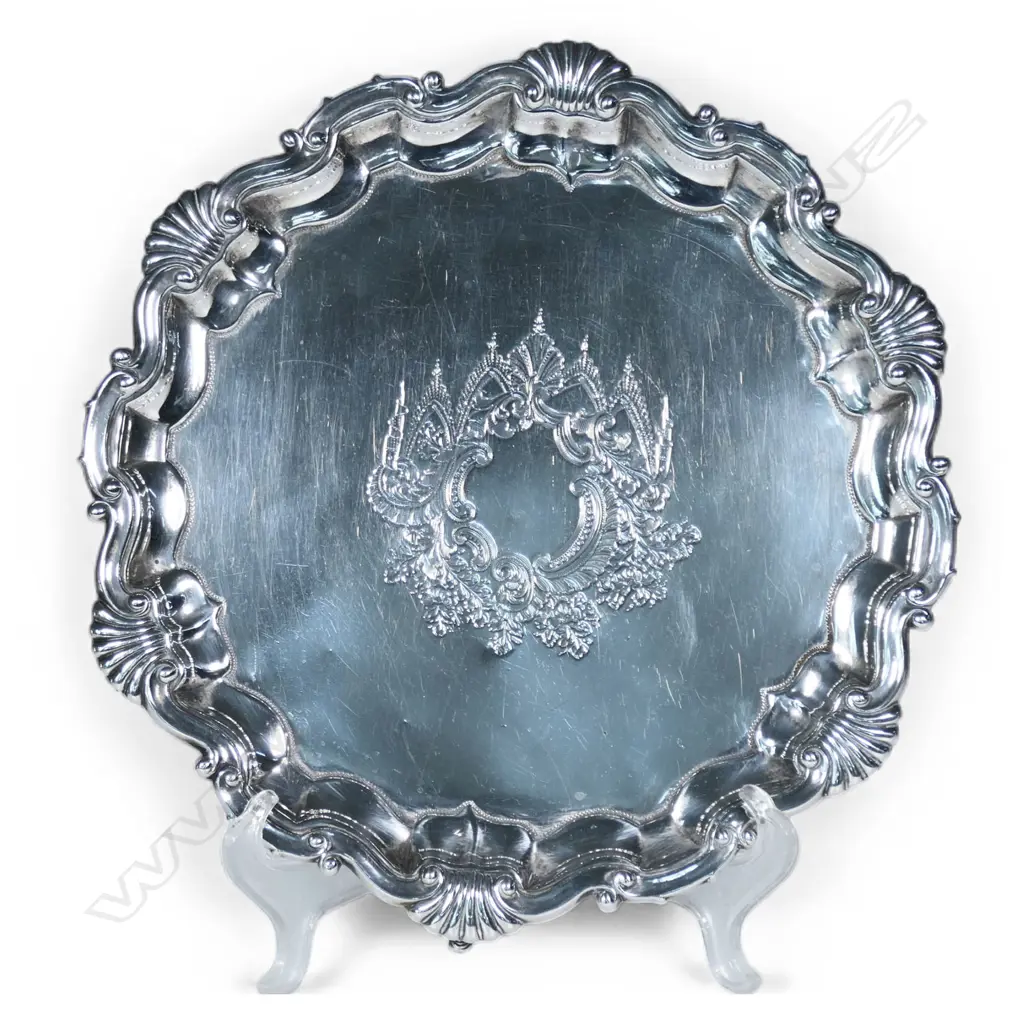 A Victorian silver piecrust edged waiter, Image 1++