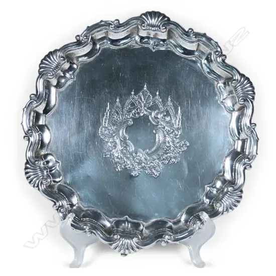 A Victorian silver piecrust edged waiter,