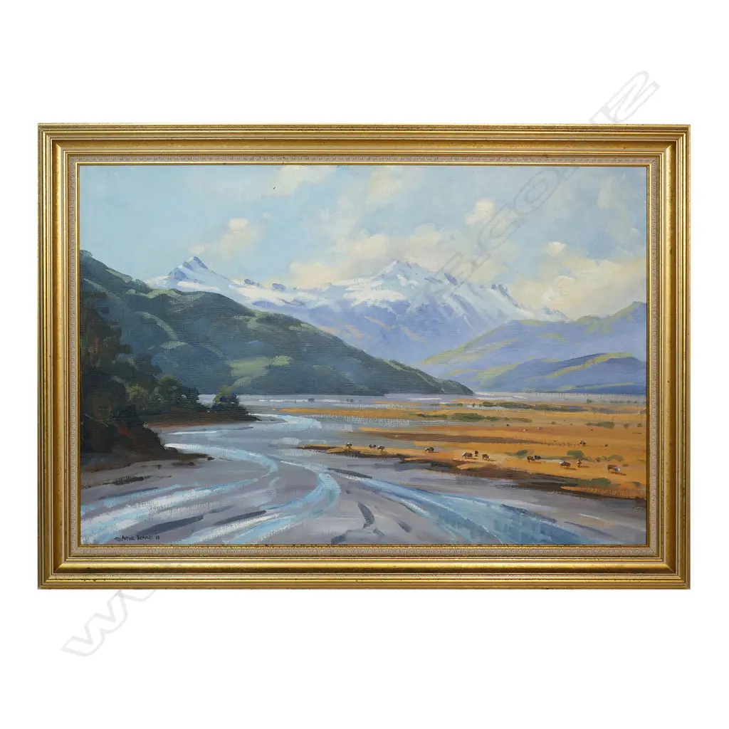 Peter Beadle (NZ 1933-2021) 'Landscape River and Mt Hooker in the Haast South Westland NZ', Image 1++