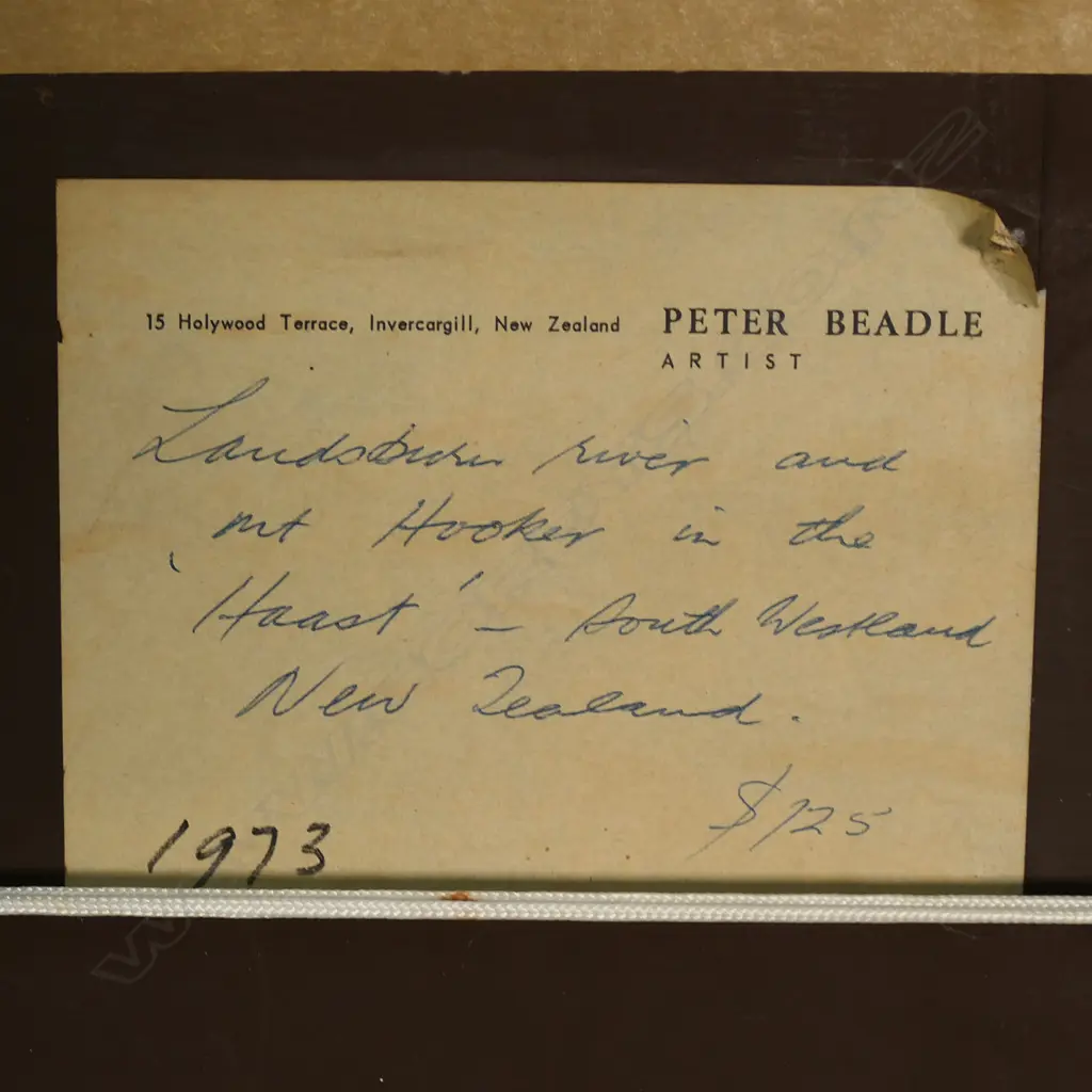 Peter Beadle (NZ 1933-2021) 'Landscape River and Mt Hooker in the Haast South Westland NZ', Image 1++