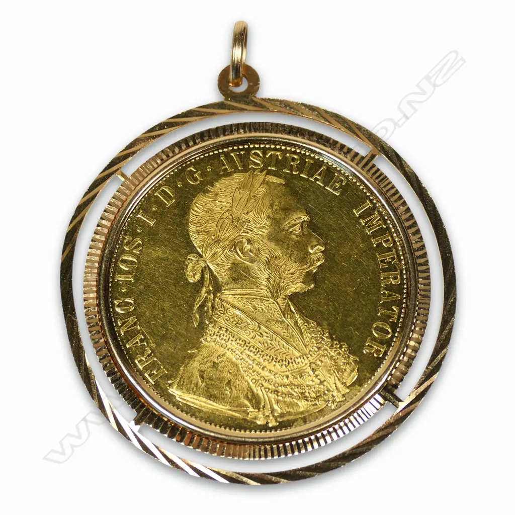 A 1915 23ct  gold Austrian four ducat coin, Image 1++