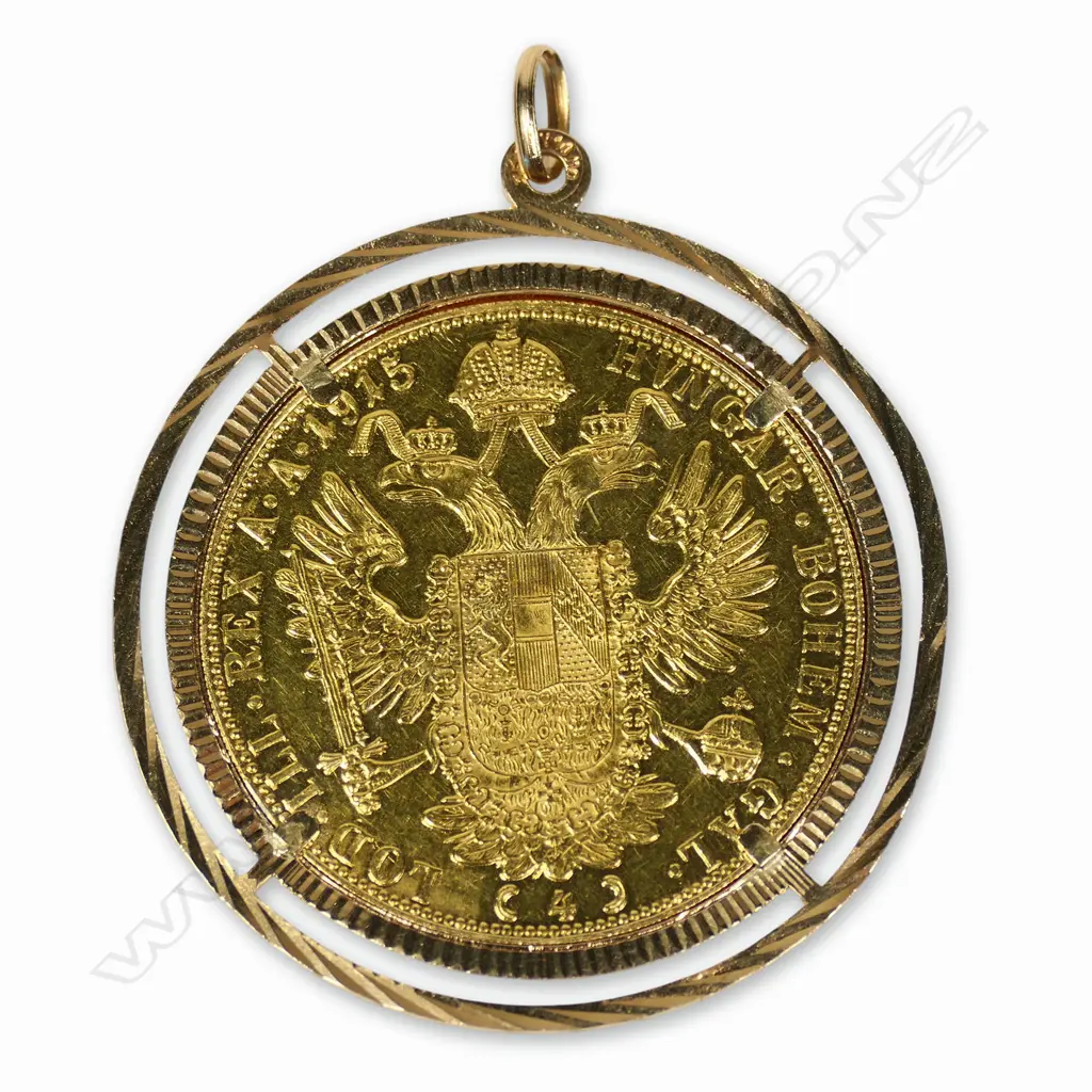 A 1915 23ct  gold Austrian four ducat coin, Image 1++