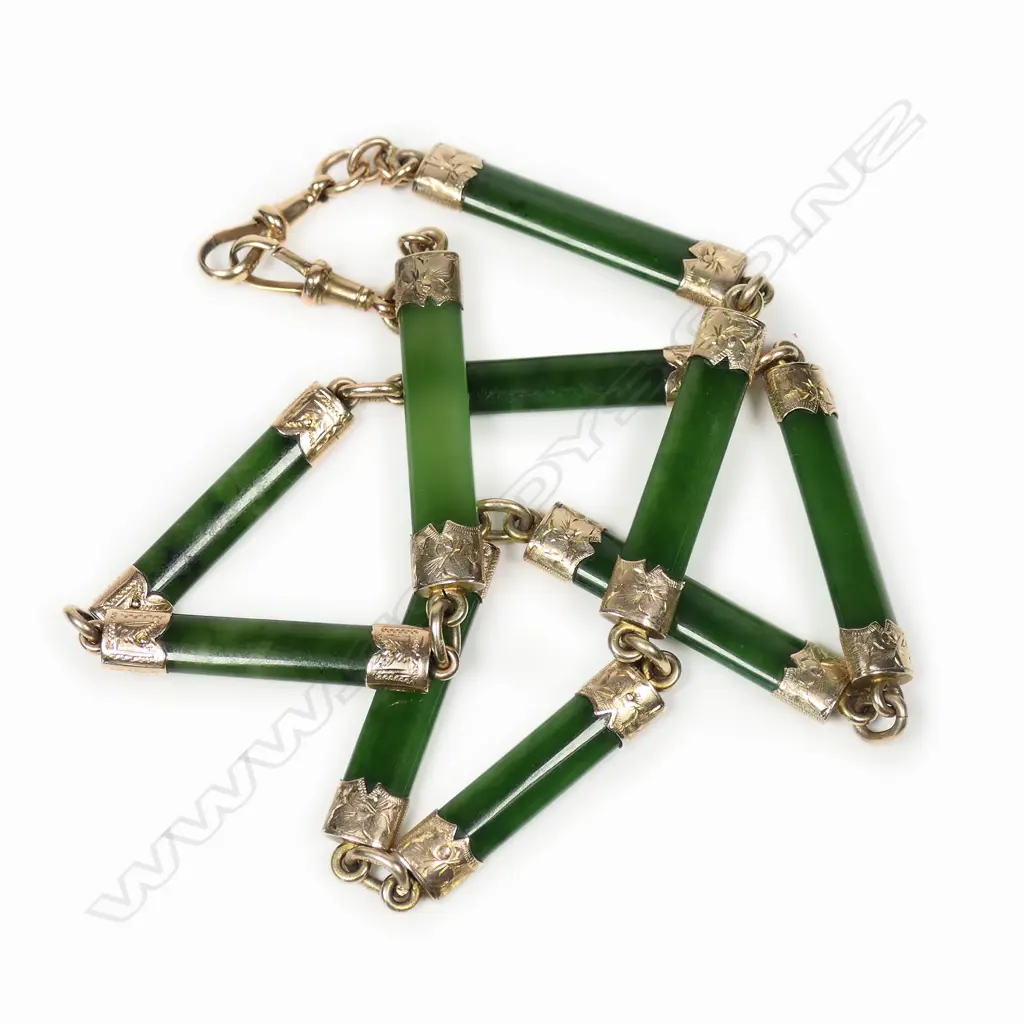 c.1900 9ct gold and pounamu fob chain, Image 1++