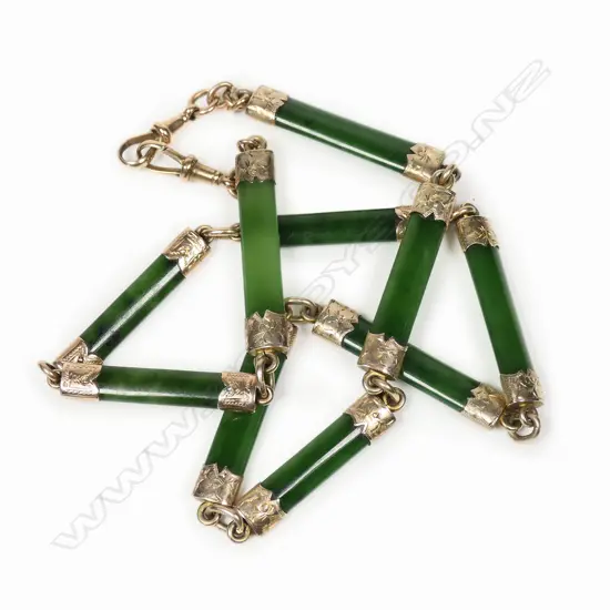 c.1900 9ct gold and pounamu fob chain,