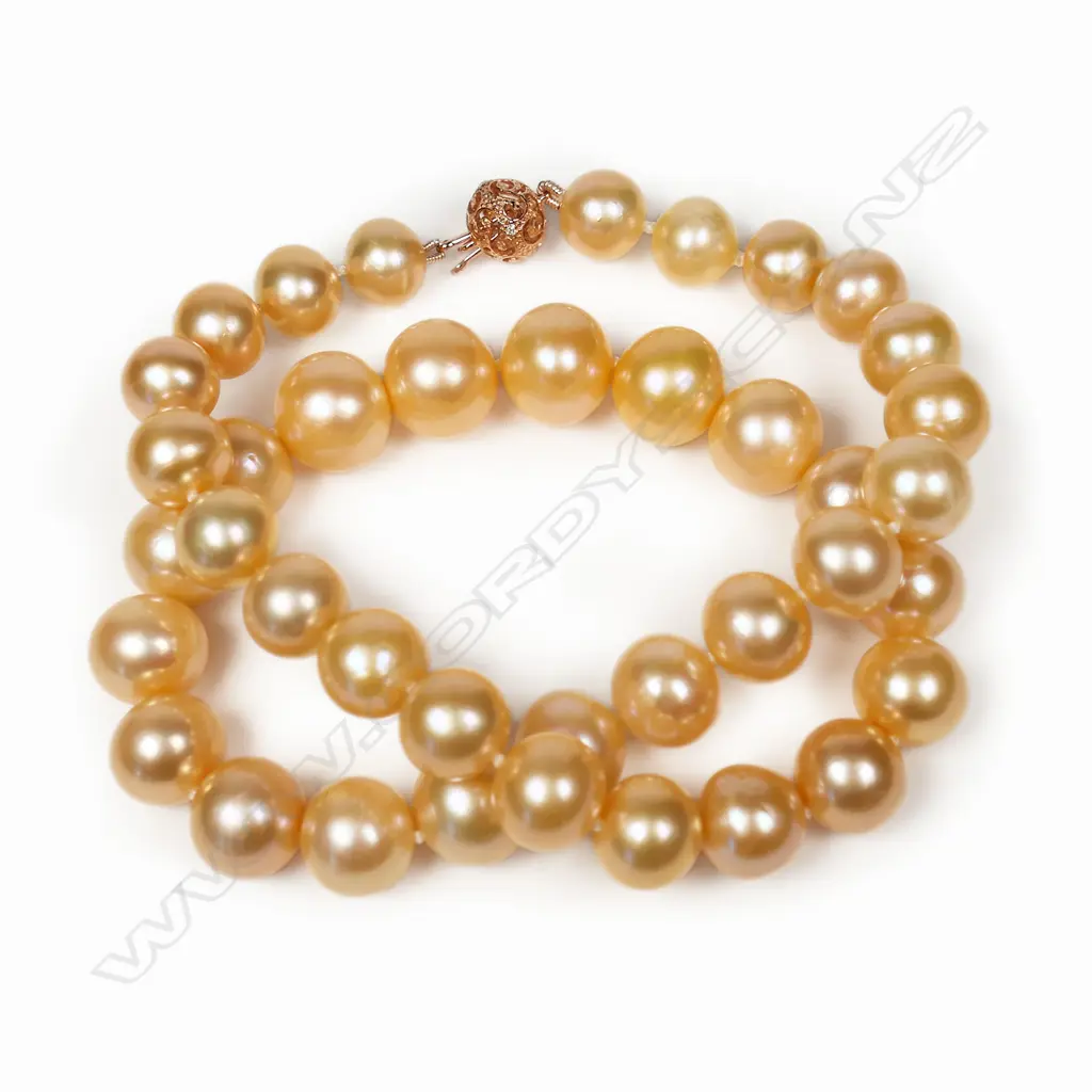 A necklace of golden peach cultured fresh water pearls, Image 1++