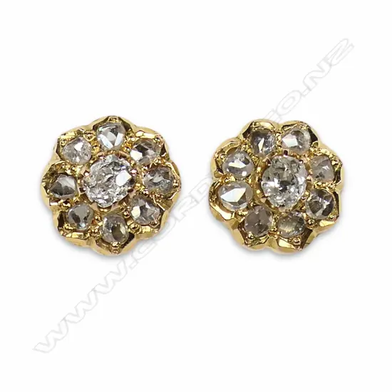 A pair of 14ct gold and diamond cluster stud earrings,