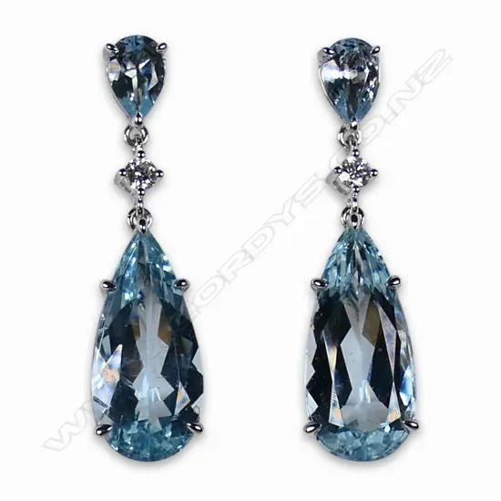 A pair of 18ct white gold aquamarine and diamond drop earrings,