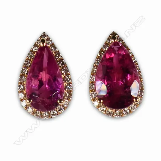 A pair of 18ct rose gold diamond and pink tourmaline stud earrings,