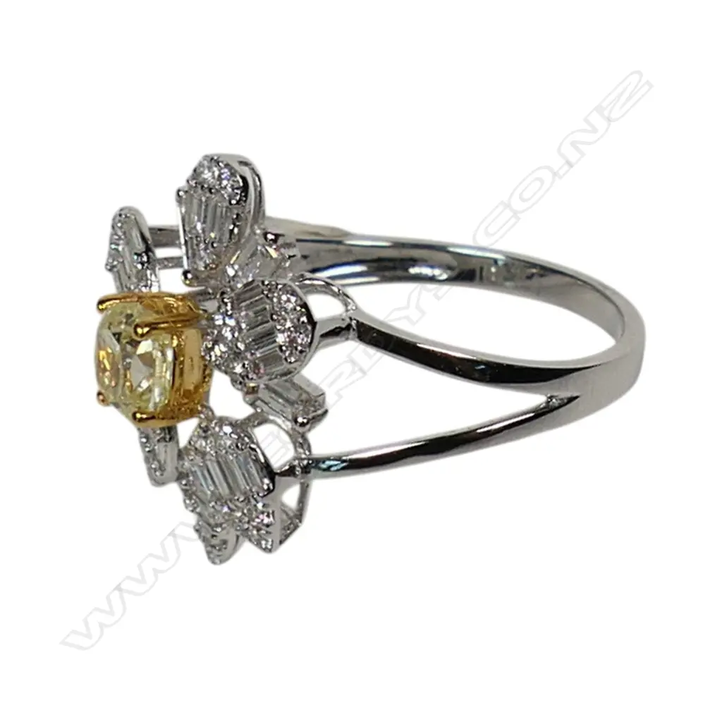 A contemporary 18ct white gold yellow and white gold cluster ring, Image 1++