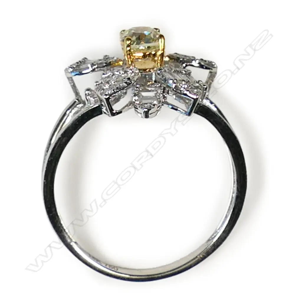 A contemporary 18ct white gold yellow and white gold cluster ring, Image 1++