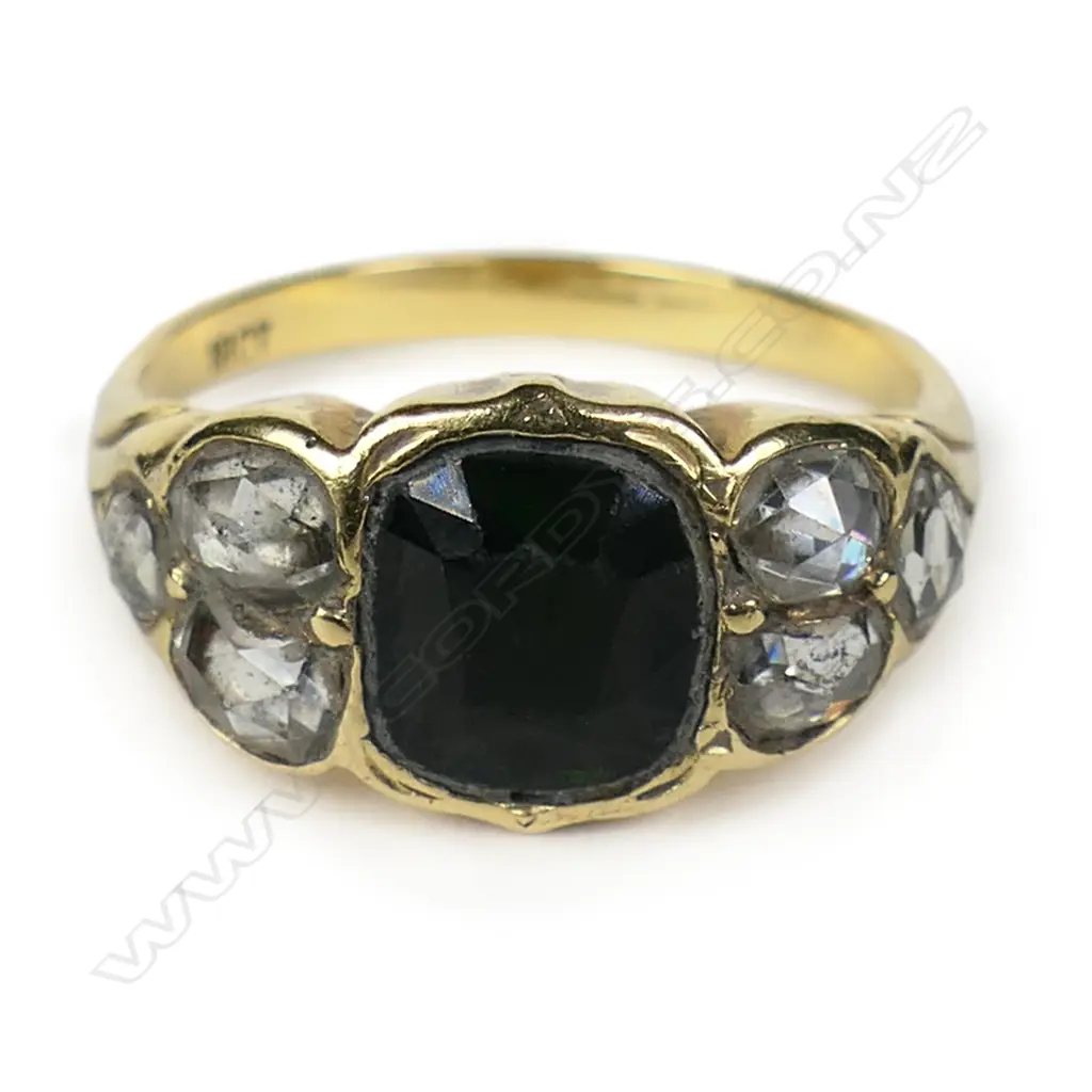 An early Victorian 18ct yellow gold tourmaline and diamond ring, Image 1++