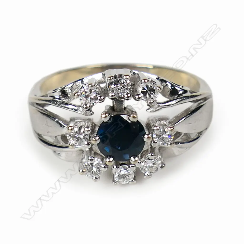 A 14ct white gold sapphire and diamond dress ring, Image 1++