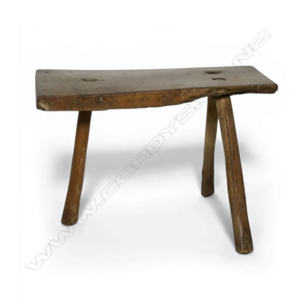 A George III or earlier primitive three leg fruitwood stool, Image 1++