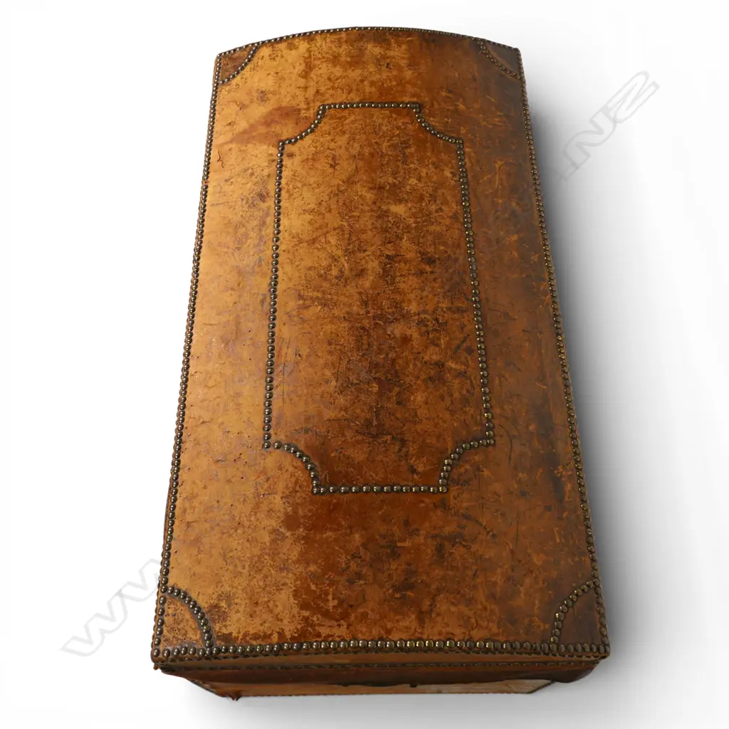 A 19thC brass studded leather domed top trunk, Image 1++