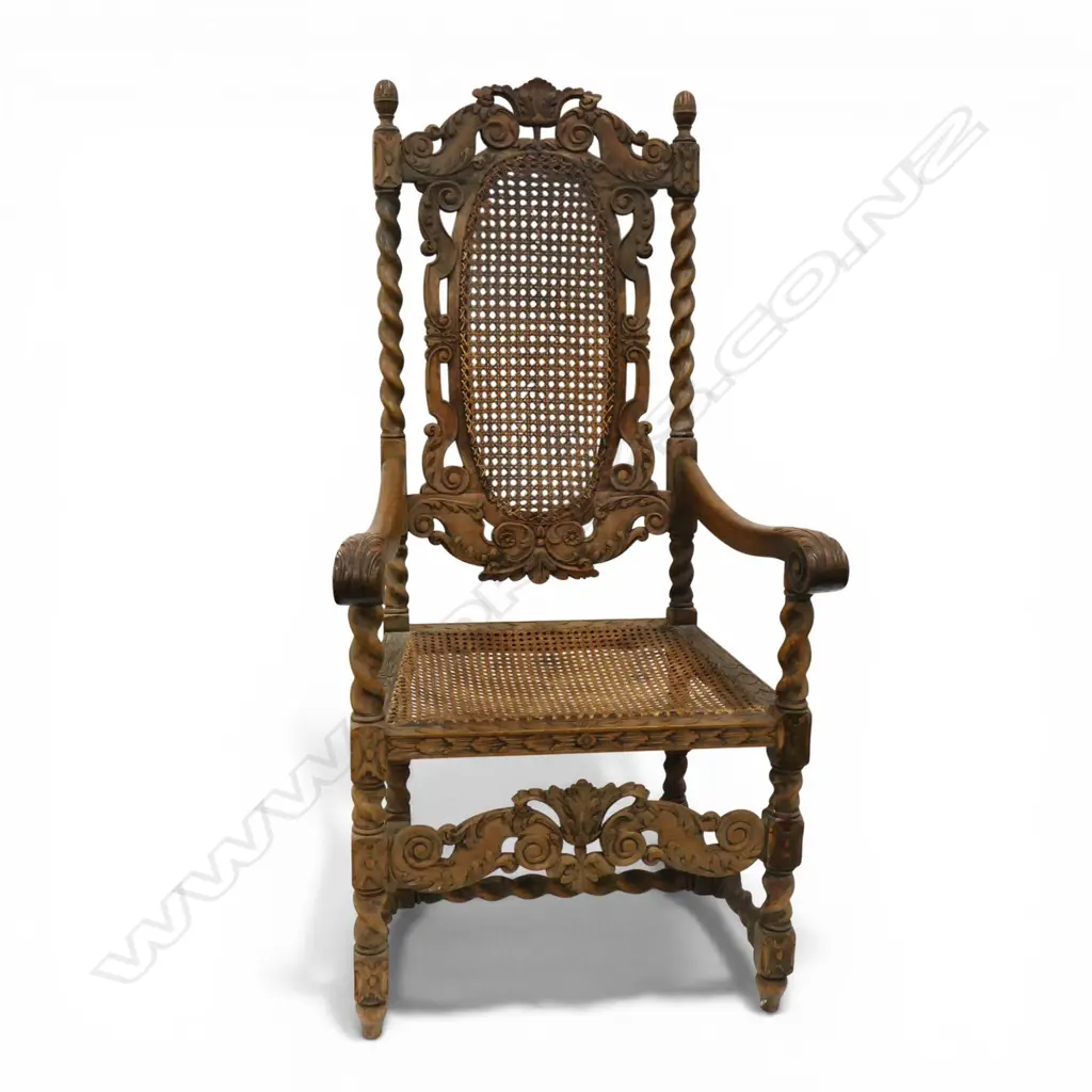 A late 19thC Jacobean style carved oak carver armchair, Image 1++