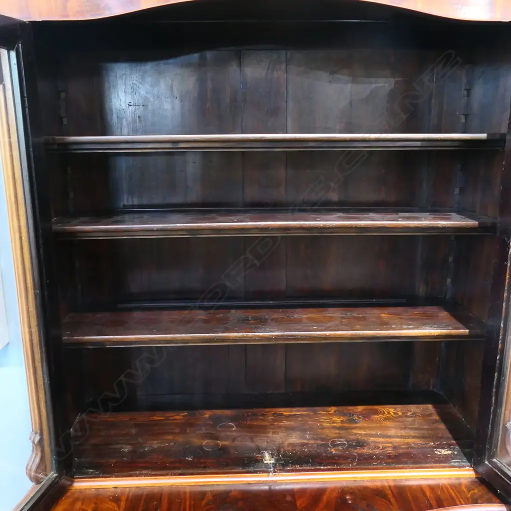 A 19thC walnut tall glazed bookcase cabinet, Image 1++