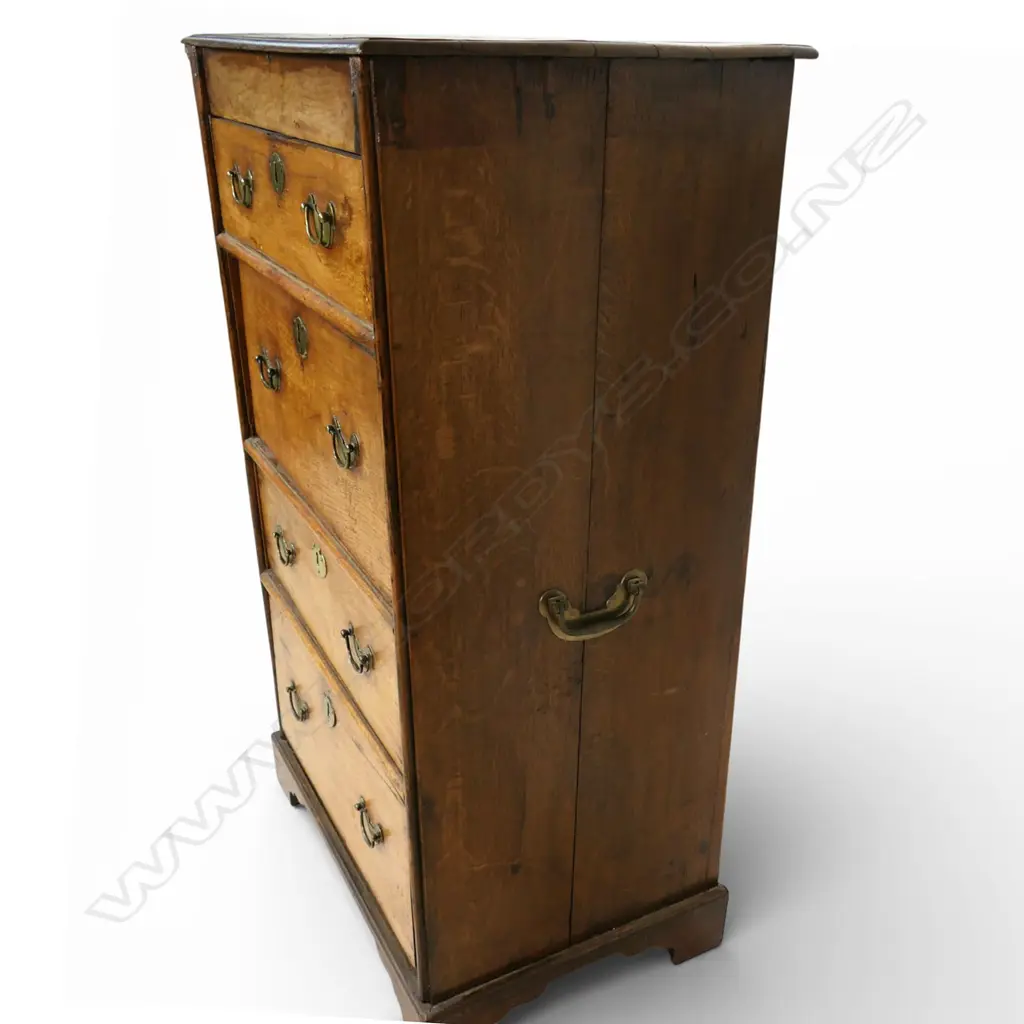 An uncommon 19thC European oak four drawer chest, Image 1++