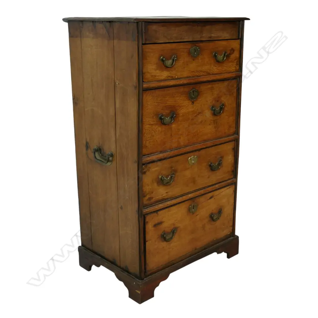 An uncommon 19thC European oak four drawer chest, Image 1++