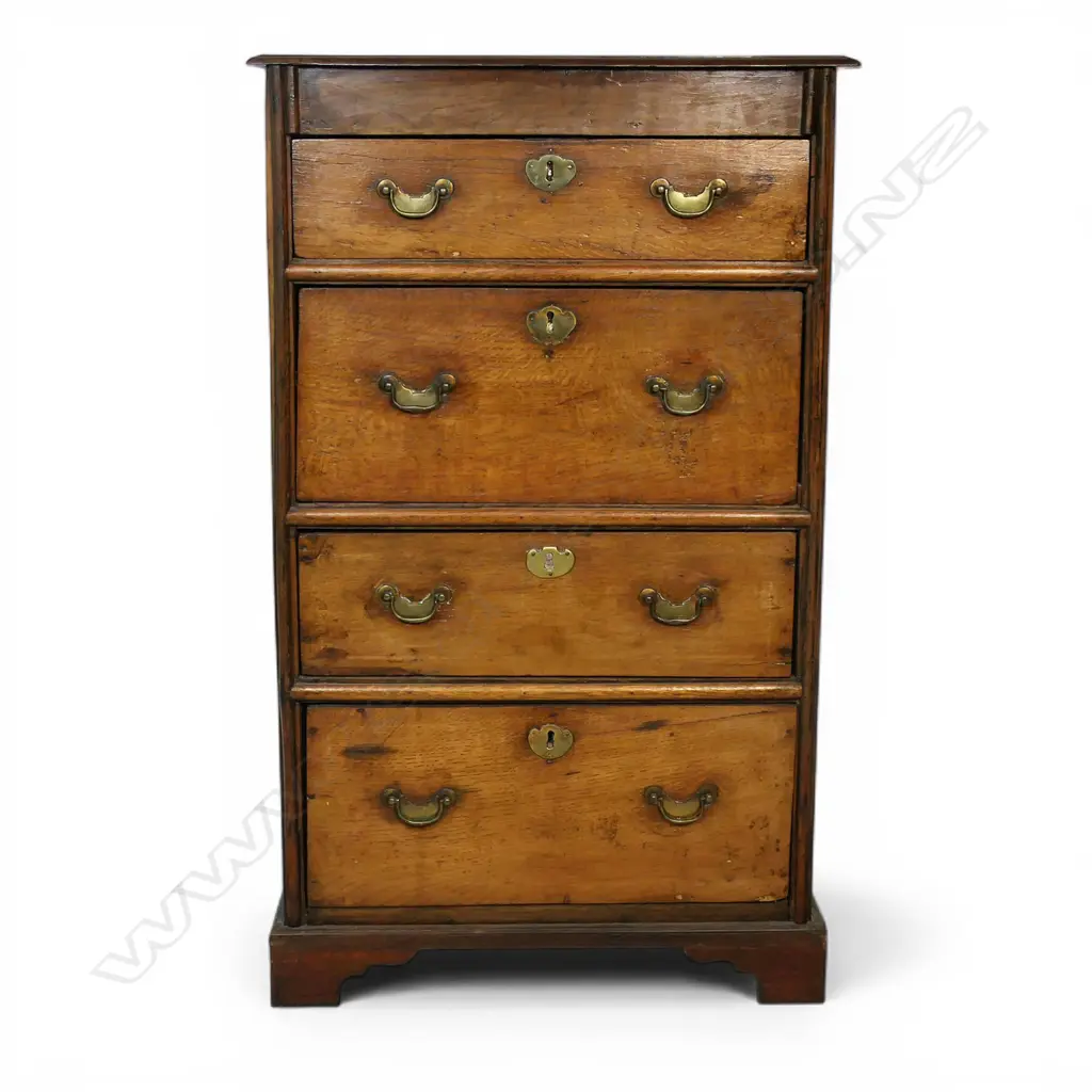 An uncommon 19thC European oak four drawer chest, Image 1++