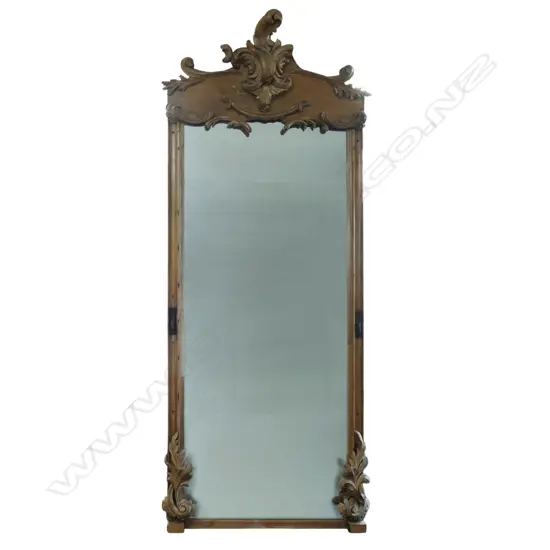 A large 19thC French carved pine mirror,