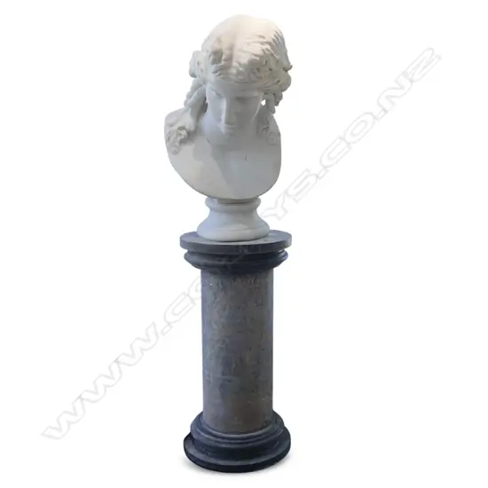 A large carved white marble bust representing  Ariadne,
