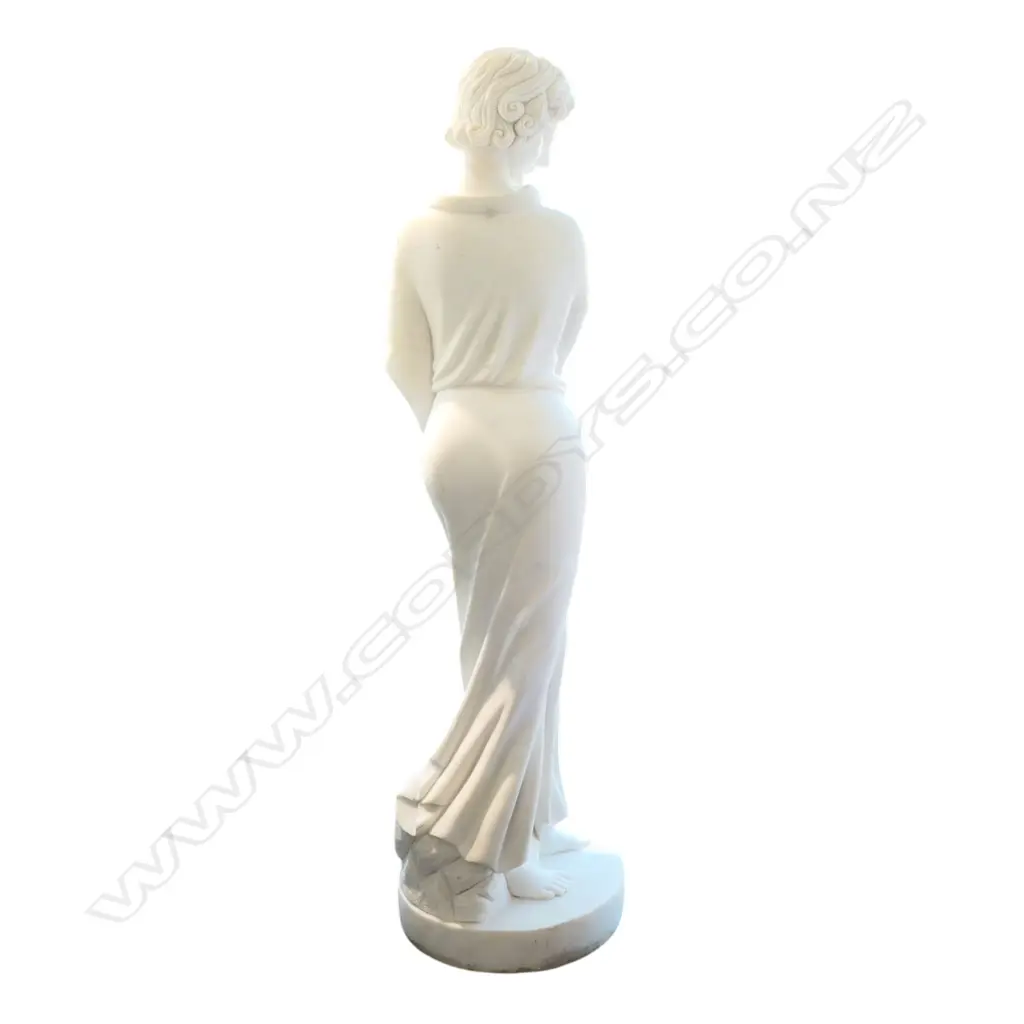 A tall white marble sculpture of a standing woman, Image 1++
