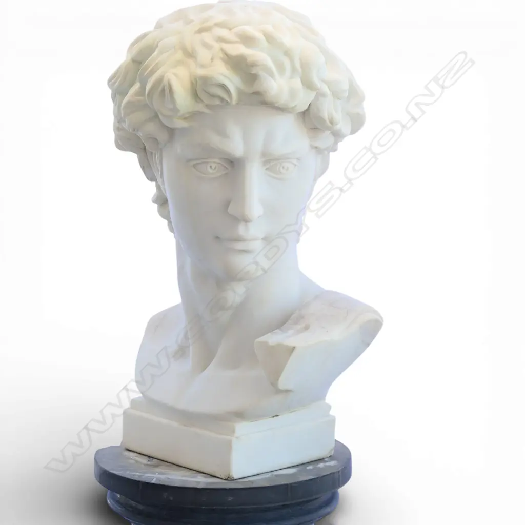 A large white marble bust of the head of David, Image 1++