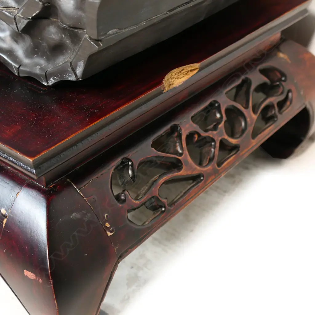 A Chinese finely carved grey marble scrolling form, Image 1++