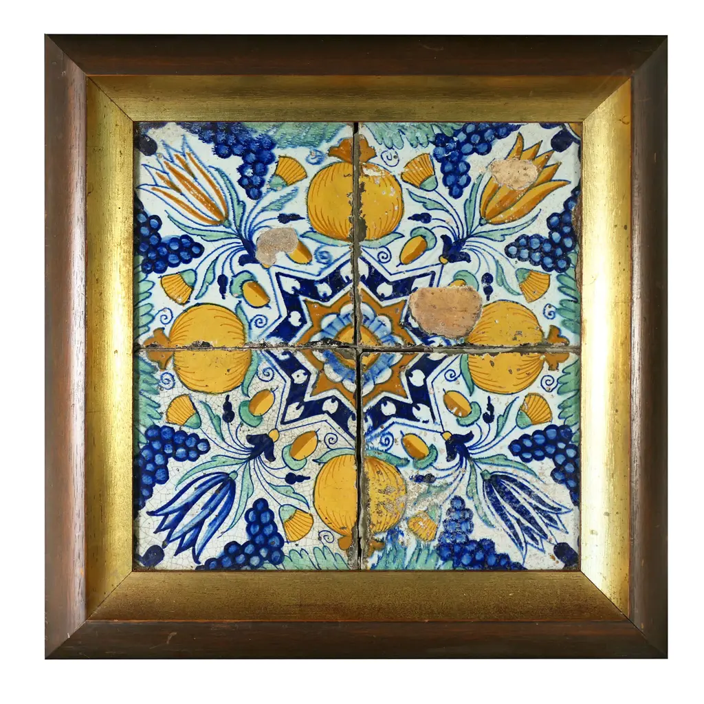 A set of four decorative 18/19thC European majolica tiles, Image 1++
