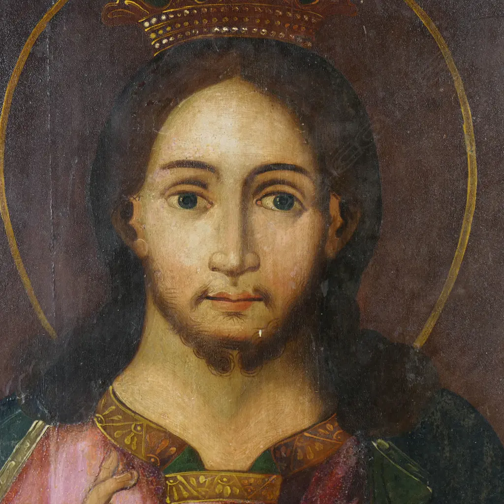 A large 19thC Russian Icon of Christ Pantocrator, Image 1++