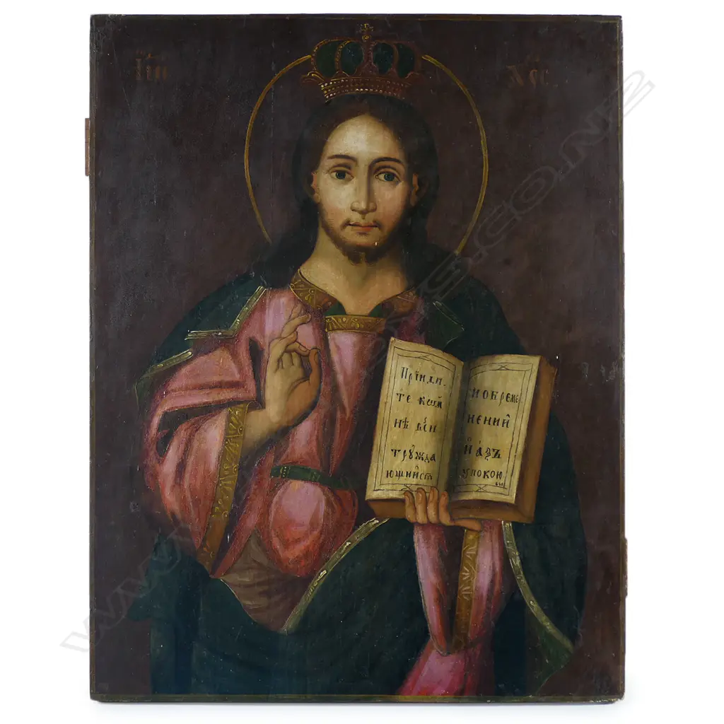 A large 19thC Russian Icon of Christ Pantocrator, Image 1++