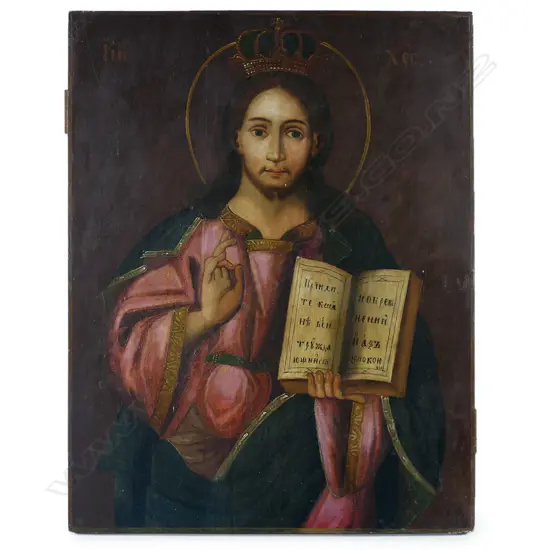 A large 19thC Russian Icon of Christ Pantocrator,