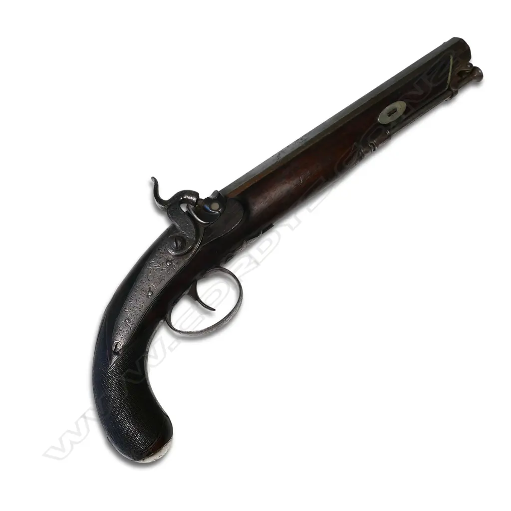 A 19thC (1820 - 1840) percussion cap pistol by J. Manton, London, Image 1++