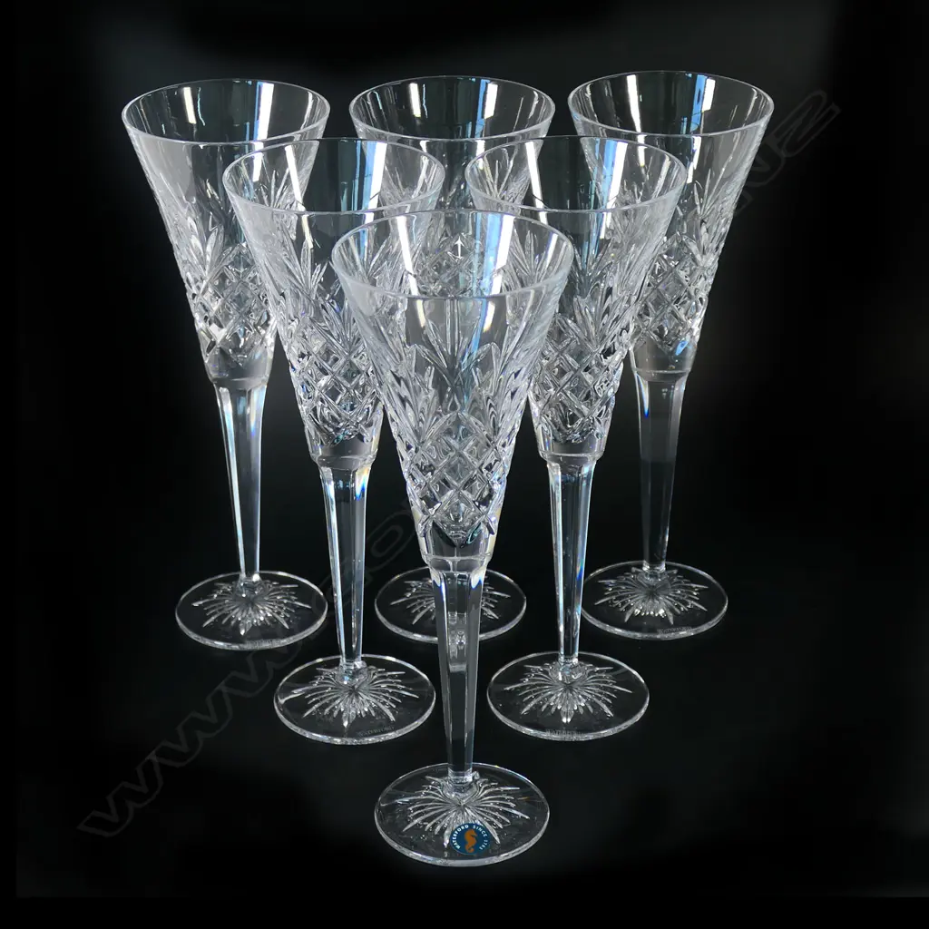 A set of six Waterford crystal toasting champagne flutes, Image 1++