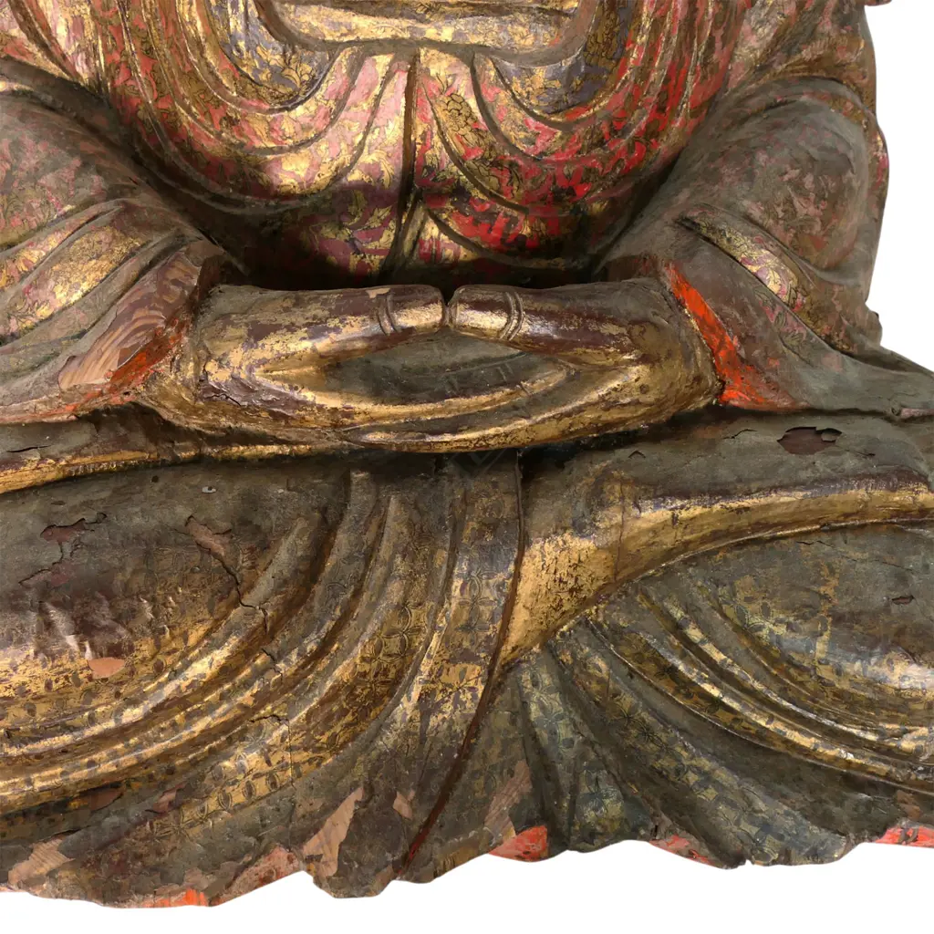 A vintage wooden and gildeed Buddha, Image 1++