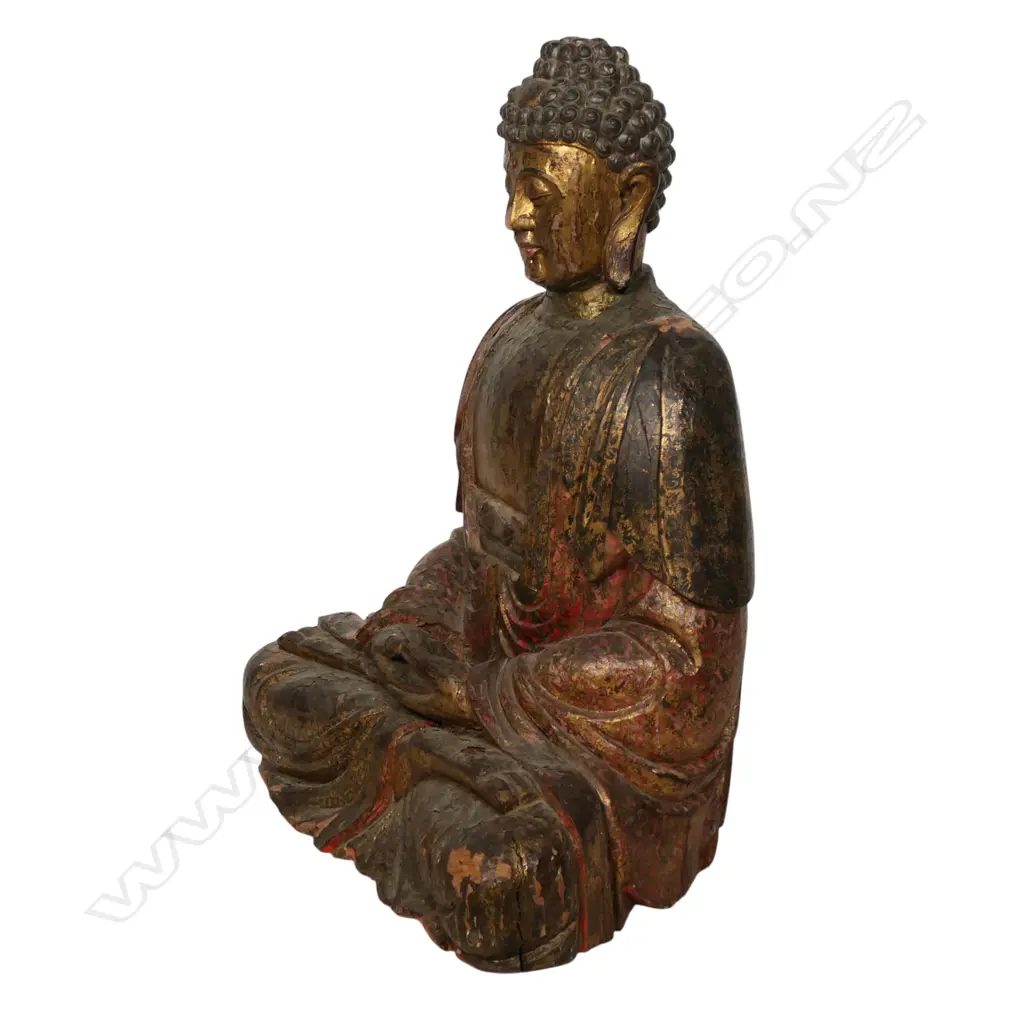 A vintage wooden and gildeed Buddha, Image 1++