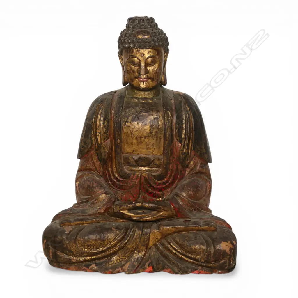 A vintage wooden and gildeed Buddha, Image 1++