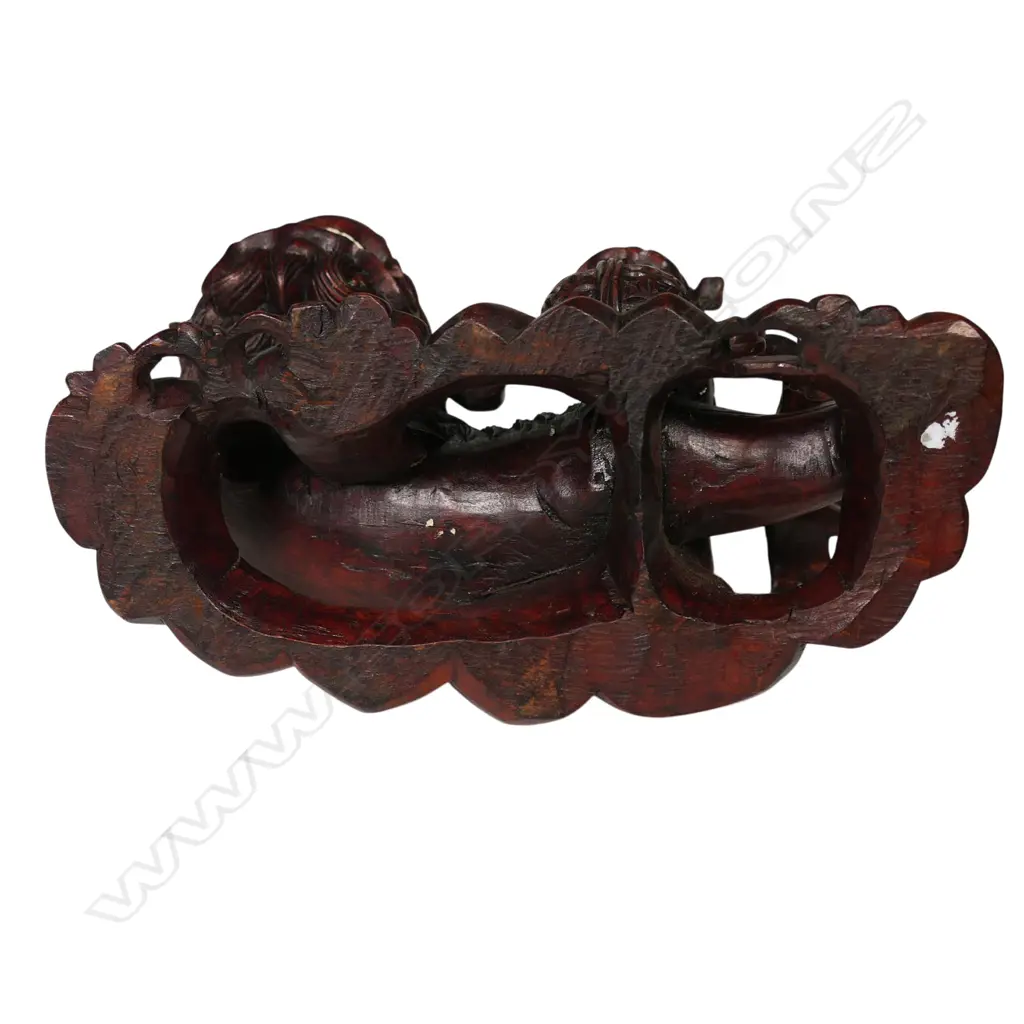 A vintage Chinese hardwood carved foo dog and pup, Image 1++