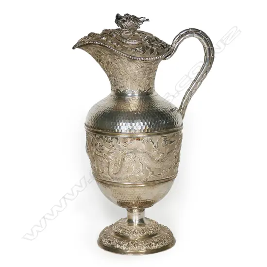 19thC elaborate Chinese silver wine decanter attributed to Tu Mao Xing,