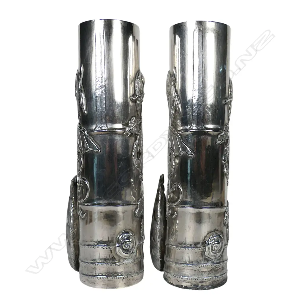 C.1900 Chinese silver pair of vase attributed to Wang Hing, Image 1++