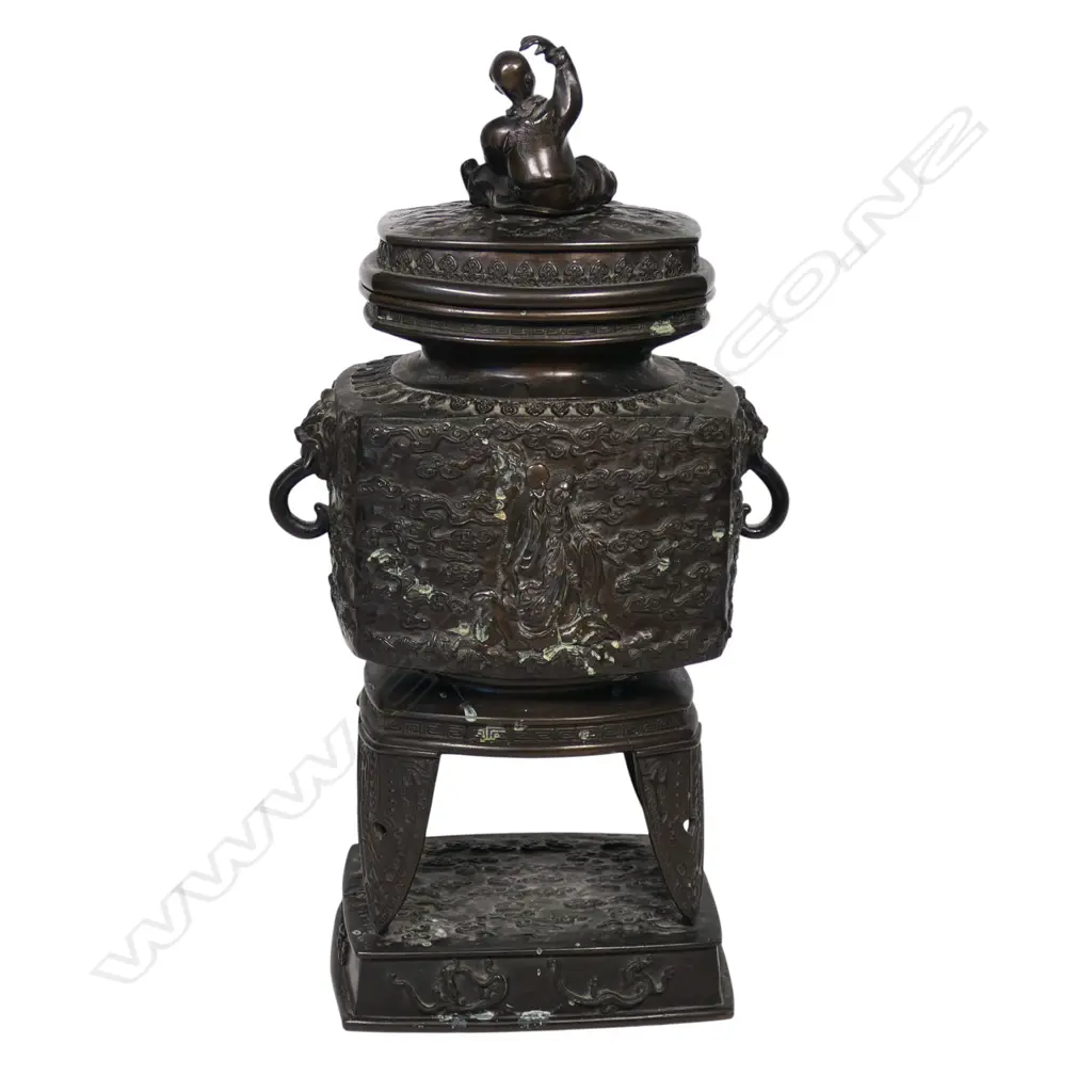 A highly decorative c.1900 Oriental bronze censer incense burner, Image 1++