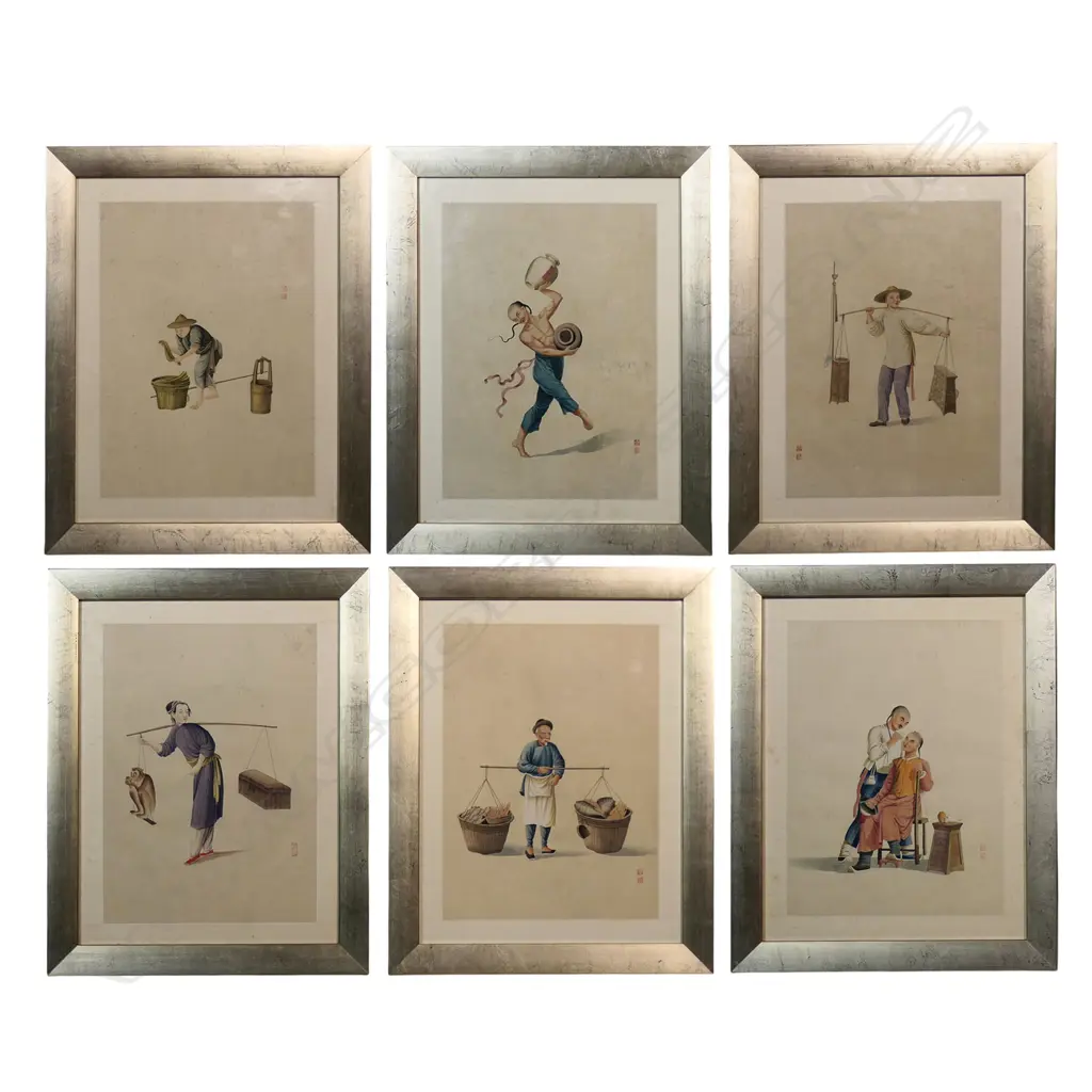 A set of six 19thC Chinese watercolours on paper, Image 1++