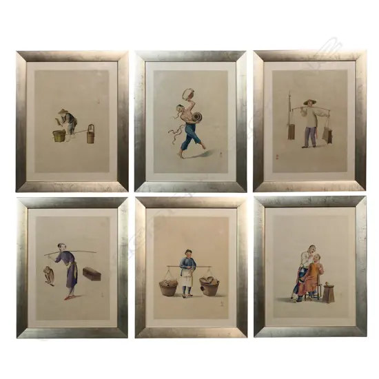 A set of six 19thC Chinese watercolours on paper,